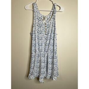 PJ Couture Womens One Pc Pajama Tank Romper Size Large Blue White Animal Print
